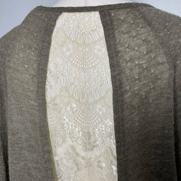 A'REVE Anthropologie Kimono Sleeve Lace Bottom Tie Back Brown Knit Top Size L - Picture 12 of 12